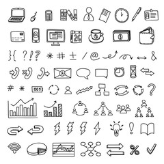 Hand drawn business doodles vector set of management, marketing and finance