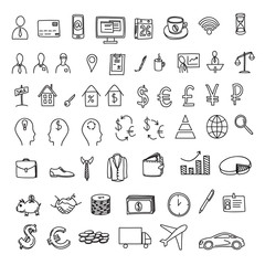 Set of doodle hand draw business elements