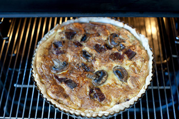Cooked quiche in the oven