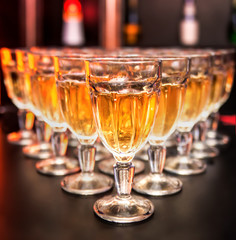 Catering. Glasses with white wine.
