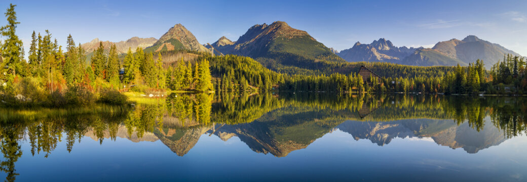 High resolution panorama of the lake in Strbske Pleso,High Tatras,Slovakia

