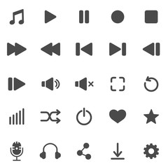 Media player icons. Black series