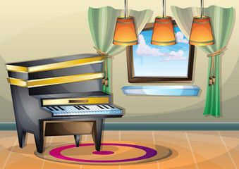 cartoon vector illustration interior music room with separated layers in 2d graphic