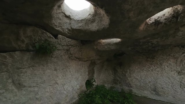 Cave city Eski-Kermen medieval fortress town in peninsula of Crimea.