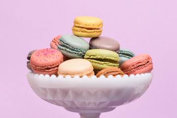 Macarons in a pedestal dish