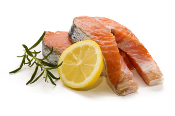 scottish salmon steak with slice lemon and rosemary
