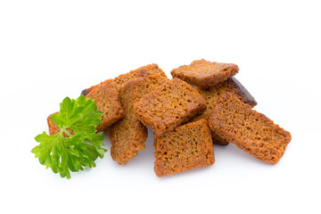 Bread croutons isolated on a white background.