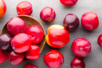 Fresh fruit on the gray background.