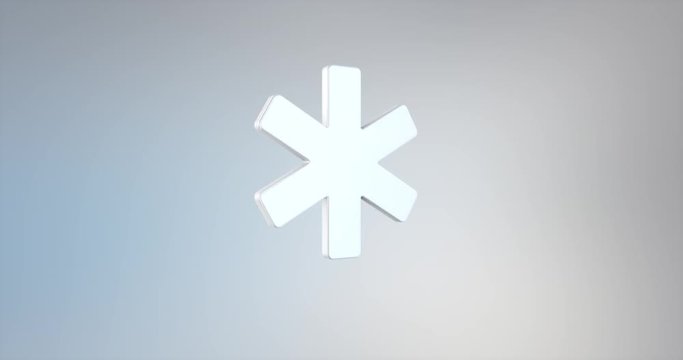 Animated Asterisk White 3d Icon Loop Modules for edit with alpha matte 

