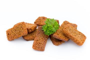 Bread croutons isolated on a white background.