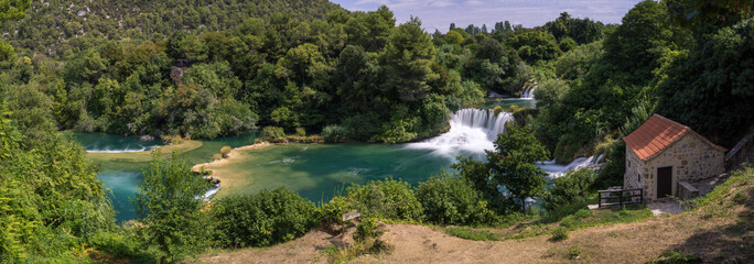 Fototapeta na wymiar Waterfalls in national park. Krka National Park, Croatia