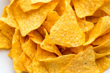 Nachos chips. Corn chips on the bowl.
