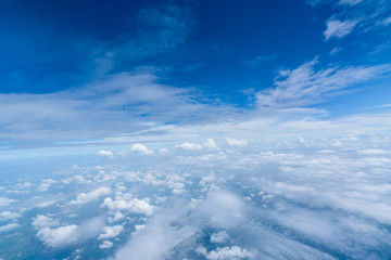 Naklejka na ściany i meble Background of sky : beautiful cloudy sky View from airplane window to see sky on day time. 