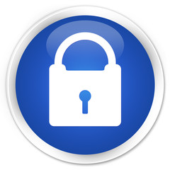 Padlock icon blue glossy round button