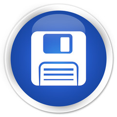 Floppy disk icon blue glossy round button