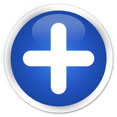 Plus icon blue glossy round button