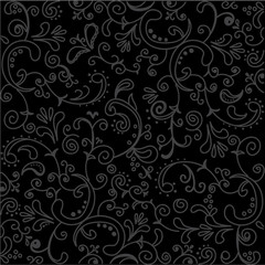 Floral ornament on black backround. Wallpaper pattern