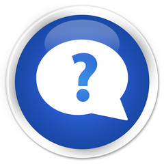 Question mark bubble icon blue glossy round button