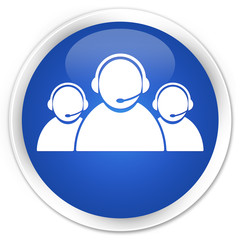 Customer care team icon blue glossy round button