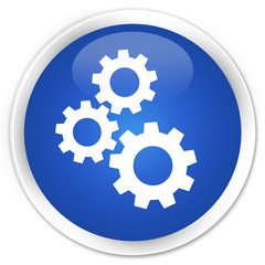 Gears icon blue glossy round button