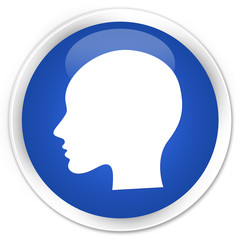 Head (woman face) icon blue glossy round button