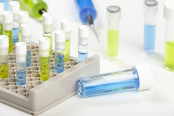 Knocked over sealed vial on bench with syringe's