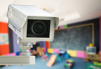 3d rendering cctv camera or security camera on kids room background