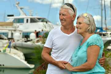 Fototapeta na wymiar Senior couple standing on pier 