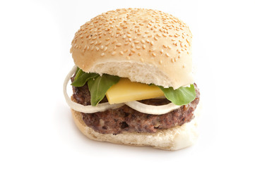 Single large isolated cheeseburger