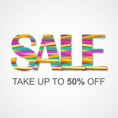 Multicolor vector sale sign with bright lines