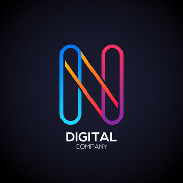 Letter N Logo Design.Linked shape circle symbol,Digital