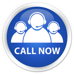 Call now (customer care team icon) blue glossy round button