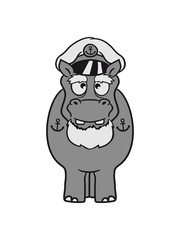 seaman captain boat ship deck cap anchor sailing dick funny comic cartoon sweet little cute baby hippo happy child
