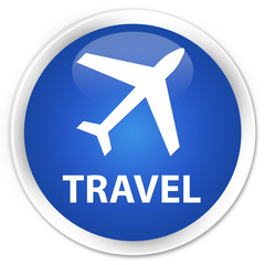 Travel (plane icon) blue glossy round button