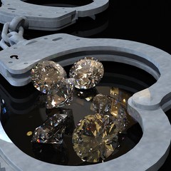 Handcuffs and diamonds symbolizing vice in love affairs 3d rendering