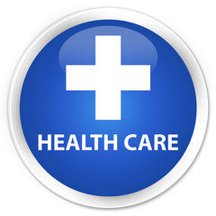 Health care (plus sign) blue glossy round button