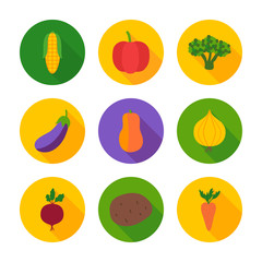 Vegetables flat circle icons
