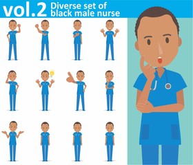 Diverse set of black male nurse on white background vol.2