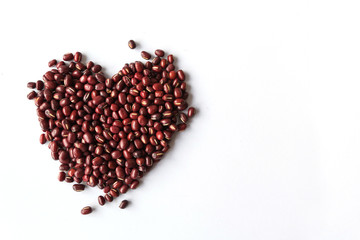 Picture of red beans set in heart the shape, healthy organic seeds