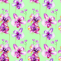 beautiful original red blooming orchids. watercolor art. pattern