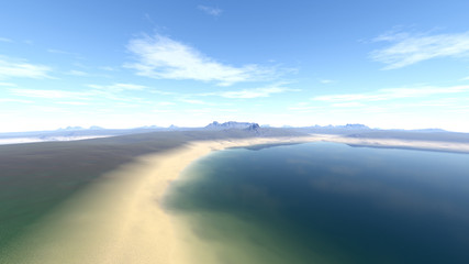 Fototapeta na wymiar Fantasy alien planet. Mountain and lake. 3D rendering