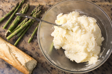 Overhead view of mashed potatoes