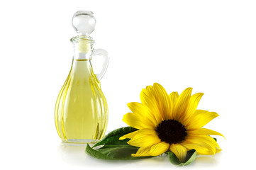 Sunflower oil in a decanter isolated on white
