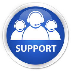 Support (customer care team icon) blue glossy round button