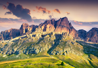Colorful summer scene in southern slope of Piz Boe mountain rang