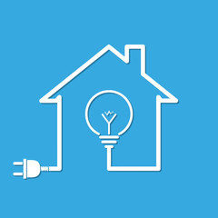 House with wire plug and light bulb - vector illustration