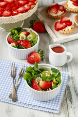 Healthy salad with lamb's lettuce (Valerianella locusta), strawb