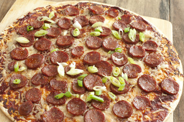 llarge pepperoni and onion cheese pizza