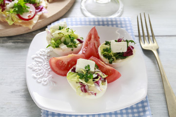 Stuffed eggs with healthy salad