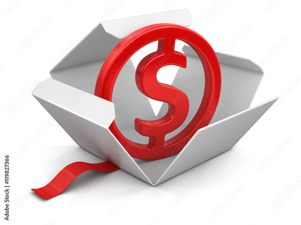 Poster open package with dollar sign. image with clipping path